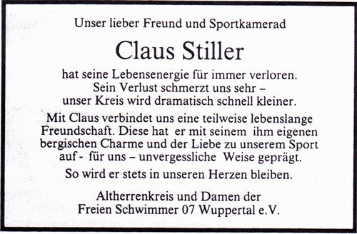 Nachruf Claus Stiller