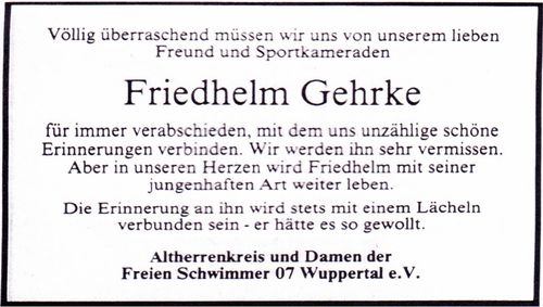 Nachruf Friedhelm Gehrke