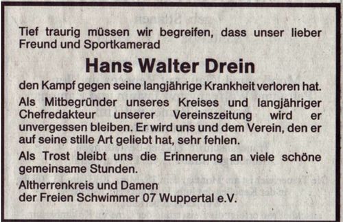 Nachruf Hans Walter Drein
